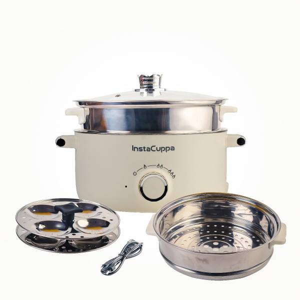 InstaCuppa Nonstick Multi Cook Kettle With Steamer with 3 Adjustable Temperature (White) Multi Cooker Electric Kettle