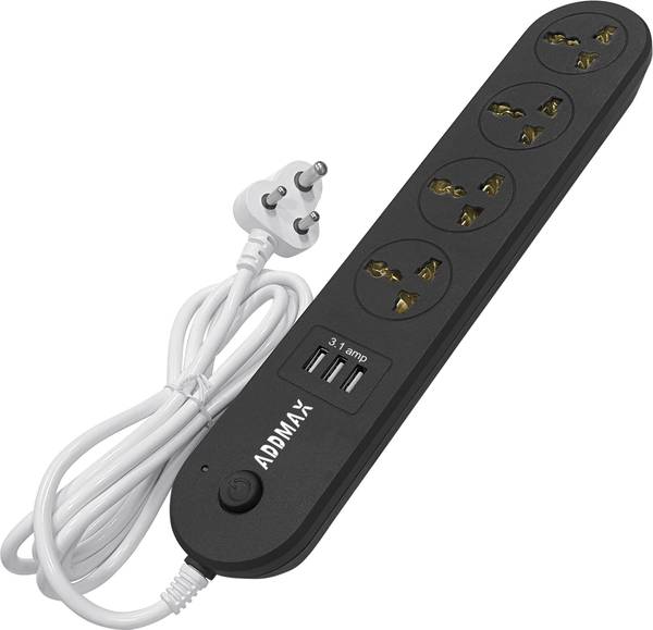 Addmax Extension Cord 4 Socket with 3 USB Port Fire Flame Proof Multi Plug Power Strip 4 Socket Extension Boards