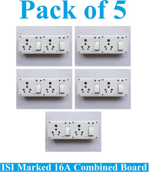 Sauran Pack of 5 16A Combined Extension Board With Wire(4 Socket, 2 Switch) ESP43 16 A Six Pin Socket