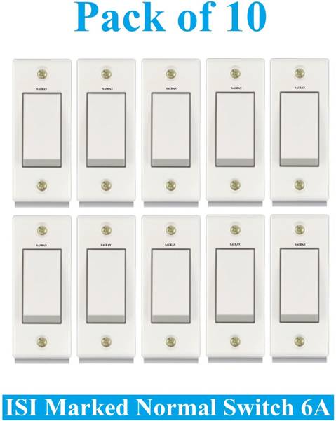 Sauran Pack of 10 Pieces 6amp ISI Marked Modular Switch White (ESP25.2) 6 A One Way Electrical Switch