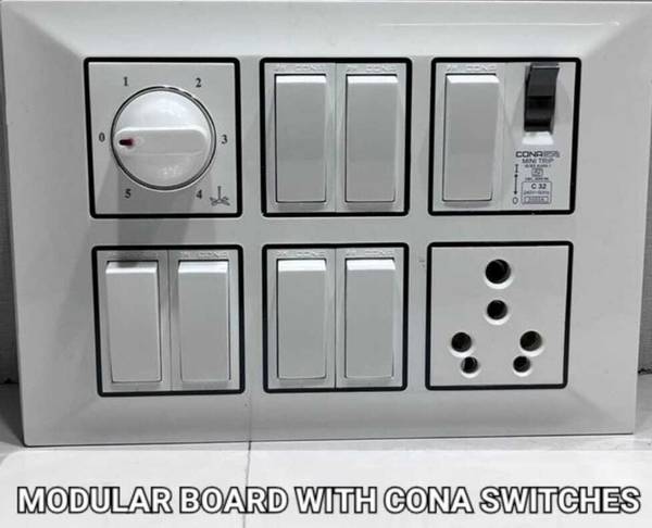 BAHUL Modular Wall Surface Electric Board with 7 Switch 1 Socket 1 Regulator Cona Mcb Wall Plate