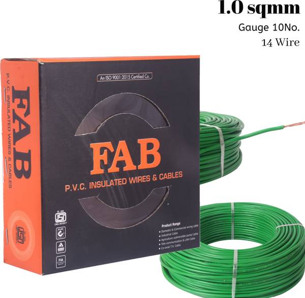kripa FAB 1.0MM CCA Copper Multi Strand House Wire FR PVC Electrical Wiring (10No.) 1 sq/mm Green 91 m Wire