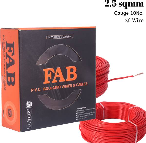 kripa FAB 2.5 SQ.MM FR PVC insulated Lite Single Core Copper Ftting Wire Cable 90M 2.5 sq/mm Red 300 ft. Wire