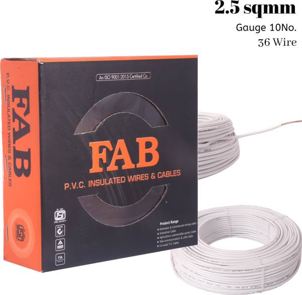 kripa FAB 2.5mm Copper Multi Strand House FR PVC Electrical Wire (Gauge 10No.) 2.5 sq/mm White 91 m Wire