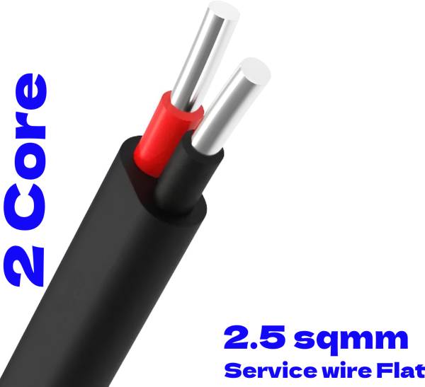 VISHWA 2.5MM 2 Core Flat Aluminium Cable Service agriculture wire 2.5 sq/mm Black 91 m Wire