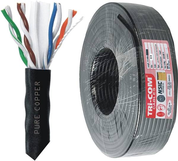 TRICOM Copper 650MHz PoE++ RJ45 UTP Cat-6/Fluke Tested /10/100/1000 Mbps (10 Gigabit) 1 sq/mm Black 50 m Wire