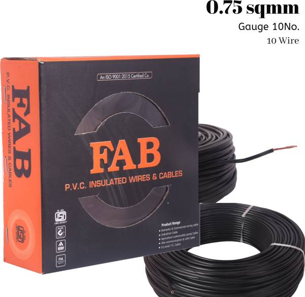 kripa FAB 0.75MM CCA Copper Multi Strand House Wire FR PVC Electrical Wiring (10No.) 0.75 sq/mm Black 91 m Wire