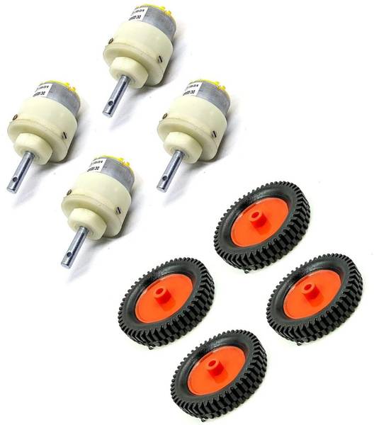 INVENTO 4pcs 6V - 12V 5 Kg-cm 500 rpm DC Metal Geared Motor with 75mm x 13mm Wheel Automotive Electronic Hobby Kit