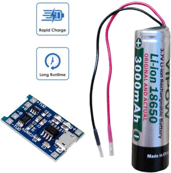 18650 3.7v 3000mAh Vippow rechargeable battery - connection,1A charging module