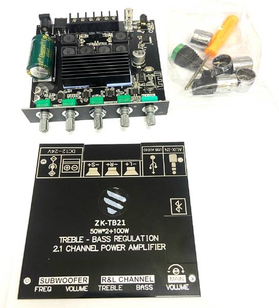 DHRUV-PRO 2x50W + 100W Subwoofer Amplifier Board 2.1 Channel with Treble and Bass Control Sound Recorder and Sound Circuit Electronic Hobby Kit