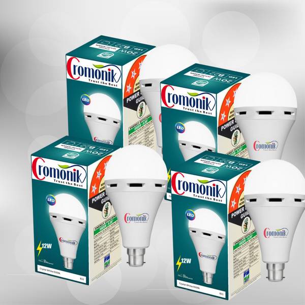 Cromonik Pack of 4-12W Rechargeable Bulb for Eco-Friendly Lighting Solutions 4 hrs Bulb Emergency Light