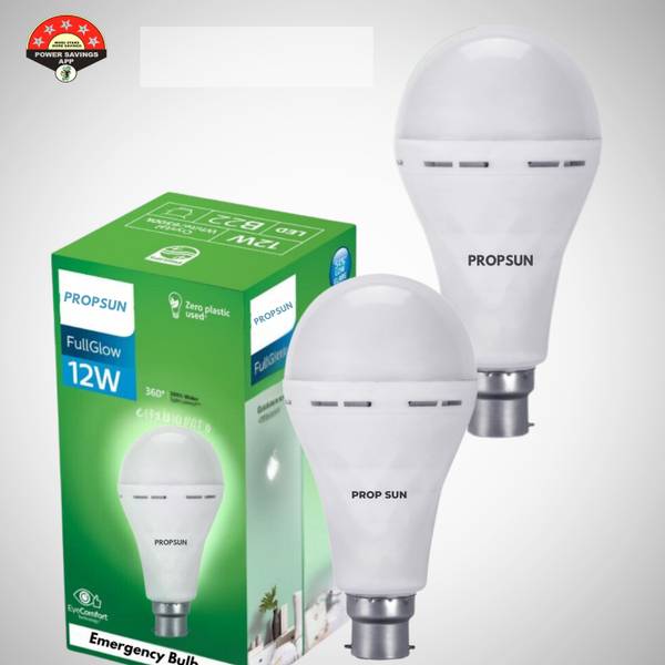 PROPSUN Pack of 2-Rechargeable Emergency LED Bulb 12W with Fast Charging 4 hrs Bulb Emergency Light
