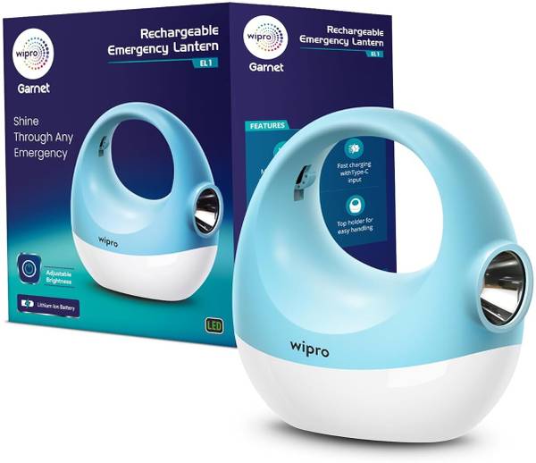 Wipro Garnet Rechargable Emergency Light|Fast Charging Type-C | Adjustable Brightness 10 hrs Lantern Emergency Light