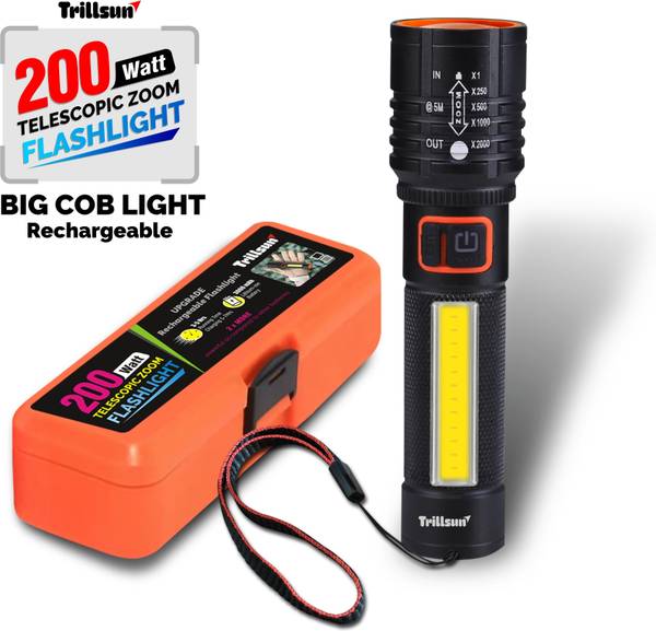 Trillsun Metal Body Zoomable torch with Big COB Light Rechargeable 5 hrs Torch Emergency Light