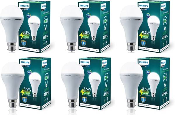 PHILIPS 8.5W Rechargeable Emergency Inverter LED Bulb (Pack of 6) with backup upto 4 hrs Bulb Emergency Light