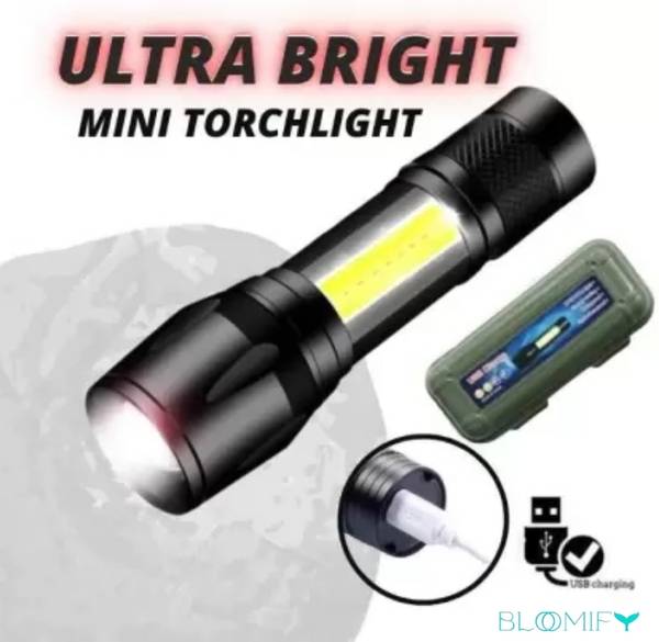 BloomiFy Led Flashlight Rechargeable USB Mini Torch Light 5 hrs Torch Emergency Light
