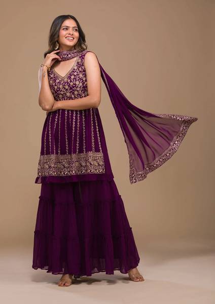 Zero Stitch Women Kurta Sharara Dupatta Set