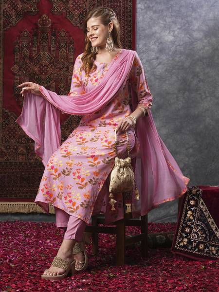 Gosriki Women Kurta Pant Attached Dupatta Set