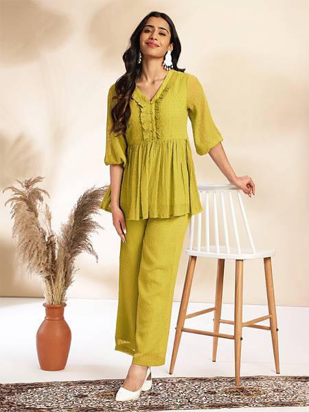 Janasya Women Ethnic Top Pant Set