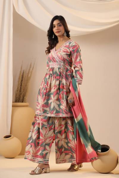 Ishin Women Kurti Palazzo Dupatta Set