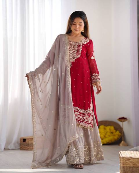 abhi Women Ethnic Top Palazzo Dupatta Set