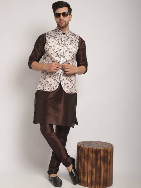 kaifoo Men Kurta Churidar Ethnic Jacket Set