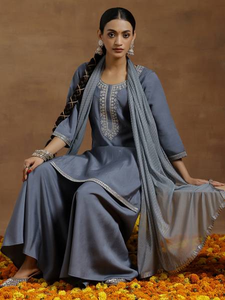LIBAS Women Kurta Palazzo Dupatta Set