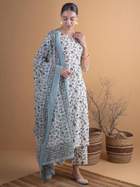 Lamba Creations Floral Print Kurta, Palazzo & Dupatta Set