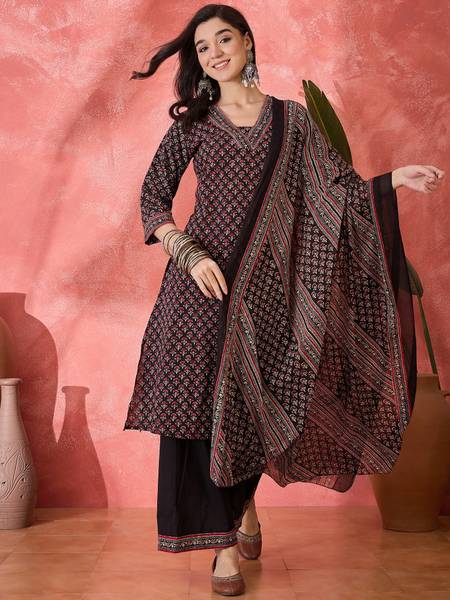 Sangria Women Kurta Palazzo Attached Dupatta Set