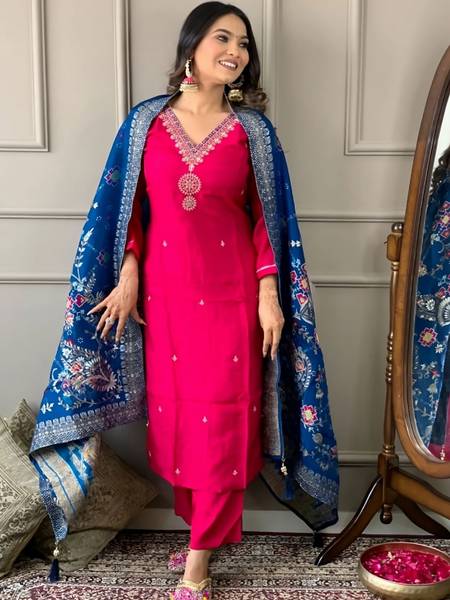 Krisio Embroidered Kurta, Trouser/Pant & Dupatta Set