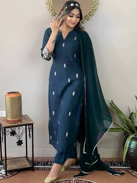 pinfit Women Kurti Palazzo Dupatta Set