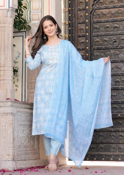 D&H Women Kurta Churidar Dupatta Set