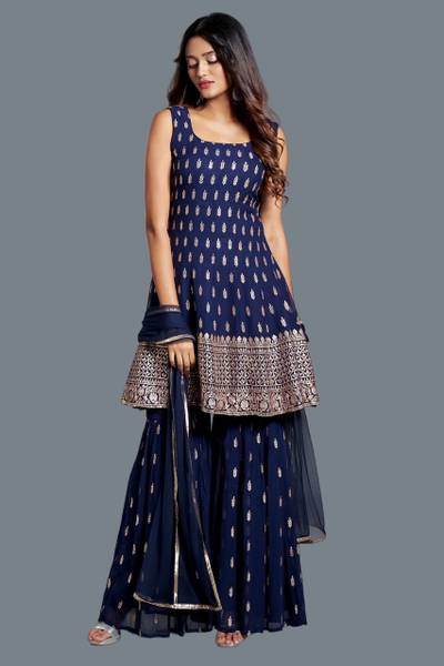 Xomantic FASHION Women Kurta Sharara Dupatta Set