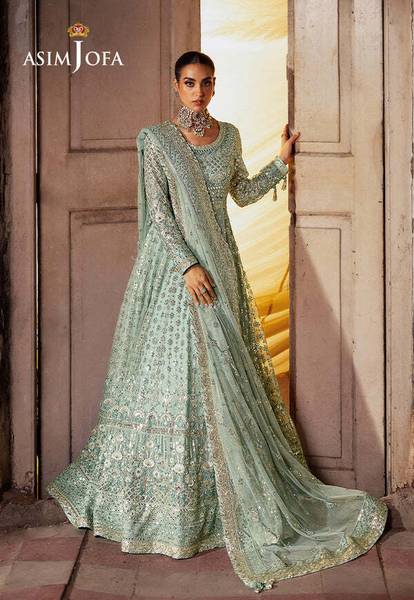 AsimJofa Net/Lace Embroidered Gown/Anarkali Kurta & Bottom Material