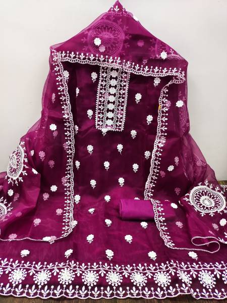 M FASHION Organza Embroidered Salwar Suit Material