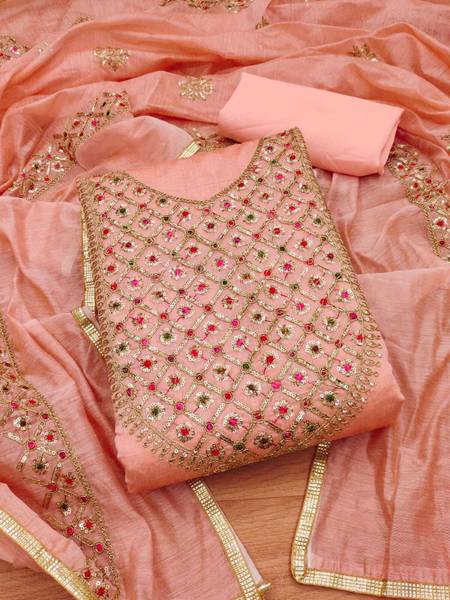 PandadiSaree Chanderi Embroidered Salwar Suit Material