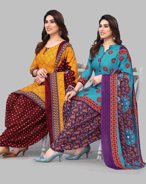 SIRIL Cotton Blend Floral Print, Printed, Geometric Print Salwar Suit Material