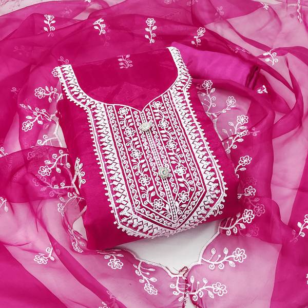 M FASHION Organza Embroidered Salwar Suit Material