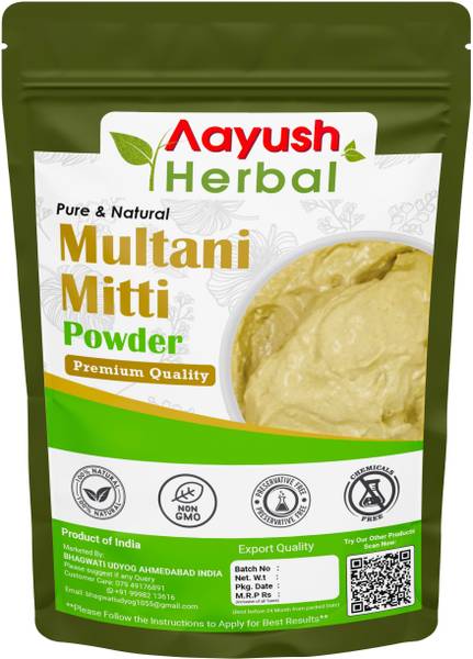 Aayush Herbal MULTANI MITTI POWDER (With Rose petals & Turmeric) FOR Face & Hair 100% BEST QUALITY :100g