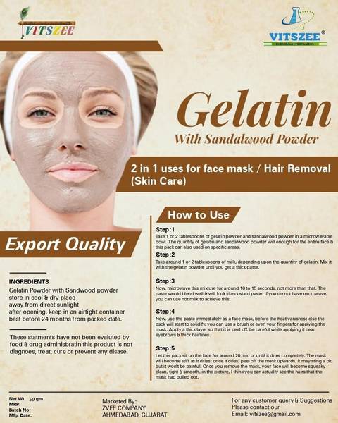 VITSZEE Gelatin with Sandalwood Powder|DIY Face Mask/Peel Off Mask/Hair Removal(50 gm)