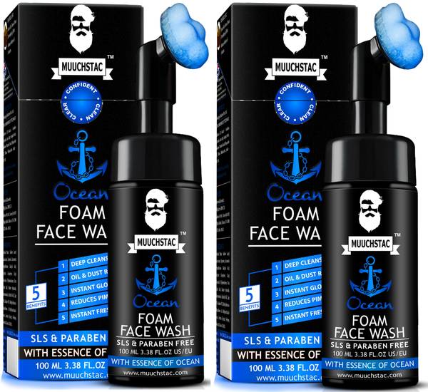 MUUCHSTAC Ocean Foam for Men - Inbuilt Brush, Fights Acne & Pimple, Skin Brightening, All Skin Types Face Wash