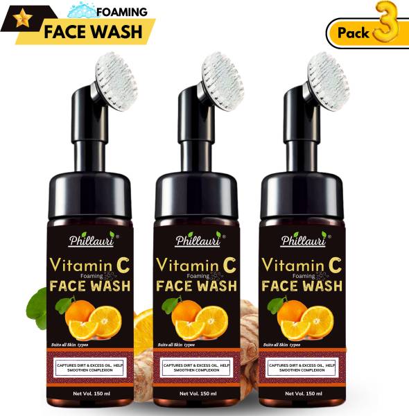 Phillauri Brightening Vitamin C Foaming with Built-In Face Brush for deep cleansing - No Parabens, Sulphate, Silicones Face Wash
