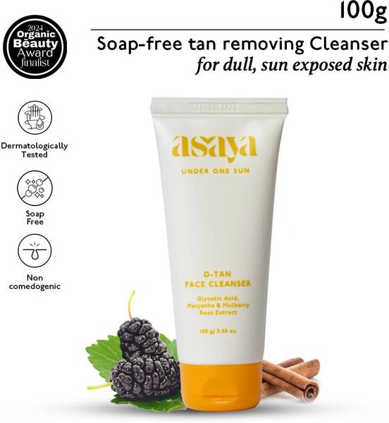ASAYA D-Tan Face Cleanser, Glycolic Acid, Tan Removal, Evens Tone & Hydrate, Soap Free Face Wash
