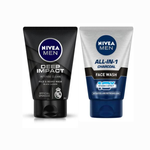 NIVEA Deep Impact 100ml & All In One Charcoal 100ml (Set of 2) Face Wash