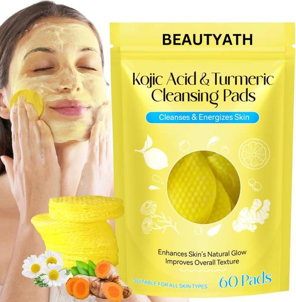 BEAUTYATH Turmeric Cleansing Pads For Dark Spots , Kojic Acid & Turmeric Cleansing Pads, Compressed Facial Sponges for Cleansing and Exfoliating Face ...