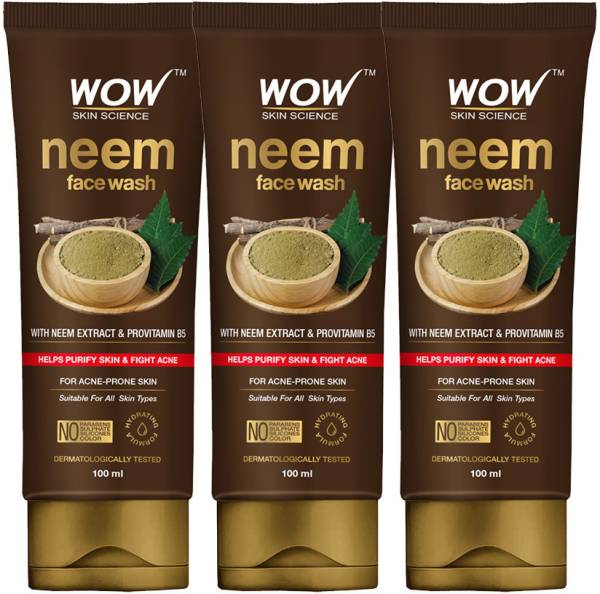 WOW SKIN SCIENCE Neem | Purifies Skin | Unclogs Pores | Fights Acne | Calms Skin- Pack of 3 Face Wash