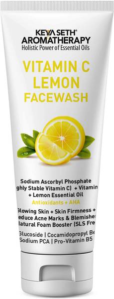 KEYA SETH AROMATHERAPY Vitamin C Lemon Facewash, Glucoside Foaming, Antioxidants + AHA, Glowing Skin Face Wash