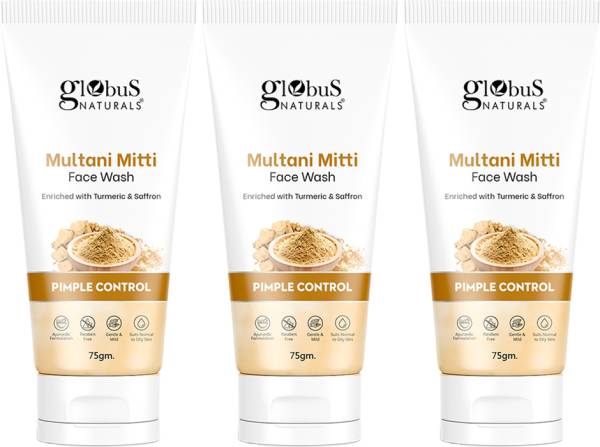 Globus Naturals Multani Mitti, Enriched With Turmeric & Saffron, Set of 3 Face Wash