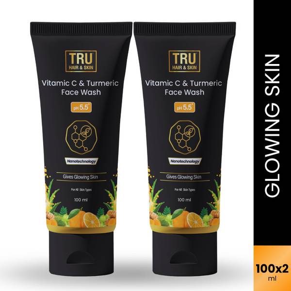 TRU HAIR & SKIN Vitamin C & Turmeric | Gives Glowing Skin & Reduces Dark Spots - Pack of 2 Face Wash