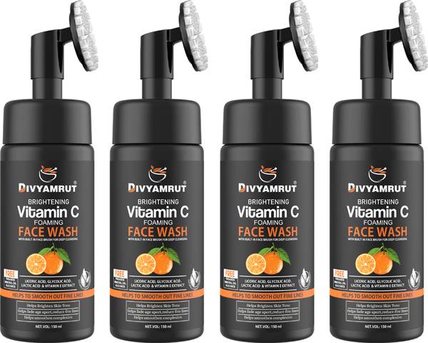 DIVYAMRUT SKIN SCIENCE Brightening Vitamin C Foaming with Built-In Face Brush for deep cleansing - No Parabens, Sulphate, Silicones & Color - 150 ml (...